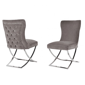 2X Dining Chair Grey Fabric Upholstery B