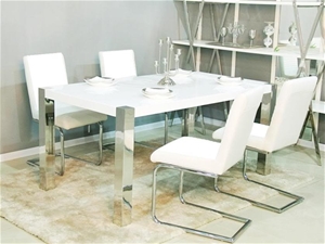 6 Seater Gloss Top Dining Table w Stainl