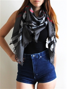 Niclaire Grey Large Checker Scarf