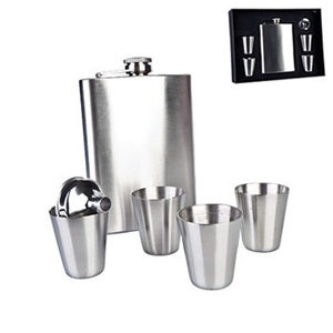 Stainless Steel Hip Flask w/ Shot Glasse