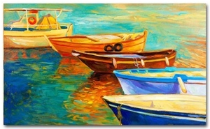 Row Boats at Bay, 75x50cm Canvas Print