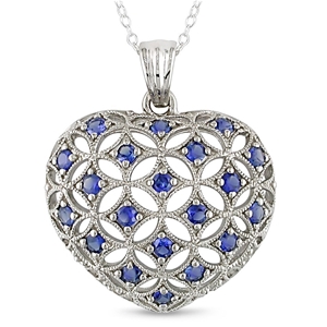 1 Carat Created Blue Sapphire Heart Pend