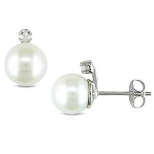 Freshwater Pearl and Diamond Earrings in
