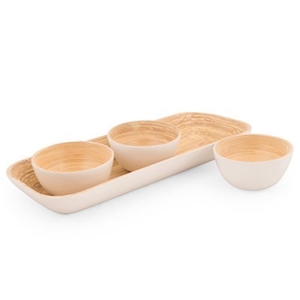 Set of 3 Bamboo Serving Bowls with Tray 