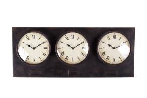 Metal Triple Clock - Antique Brown