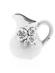 Antique White Ceramic Flower Motif Jug