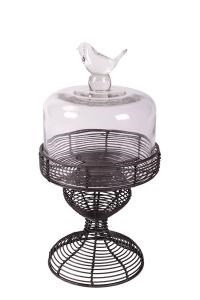 Wire Cake Stand with Glass Dome-L