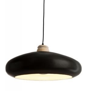 Black Iron Pendant Light with Wood Finia